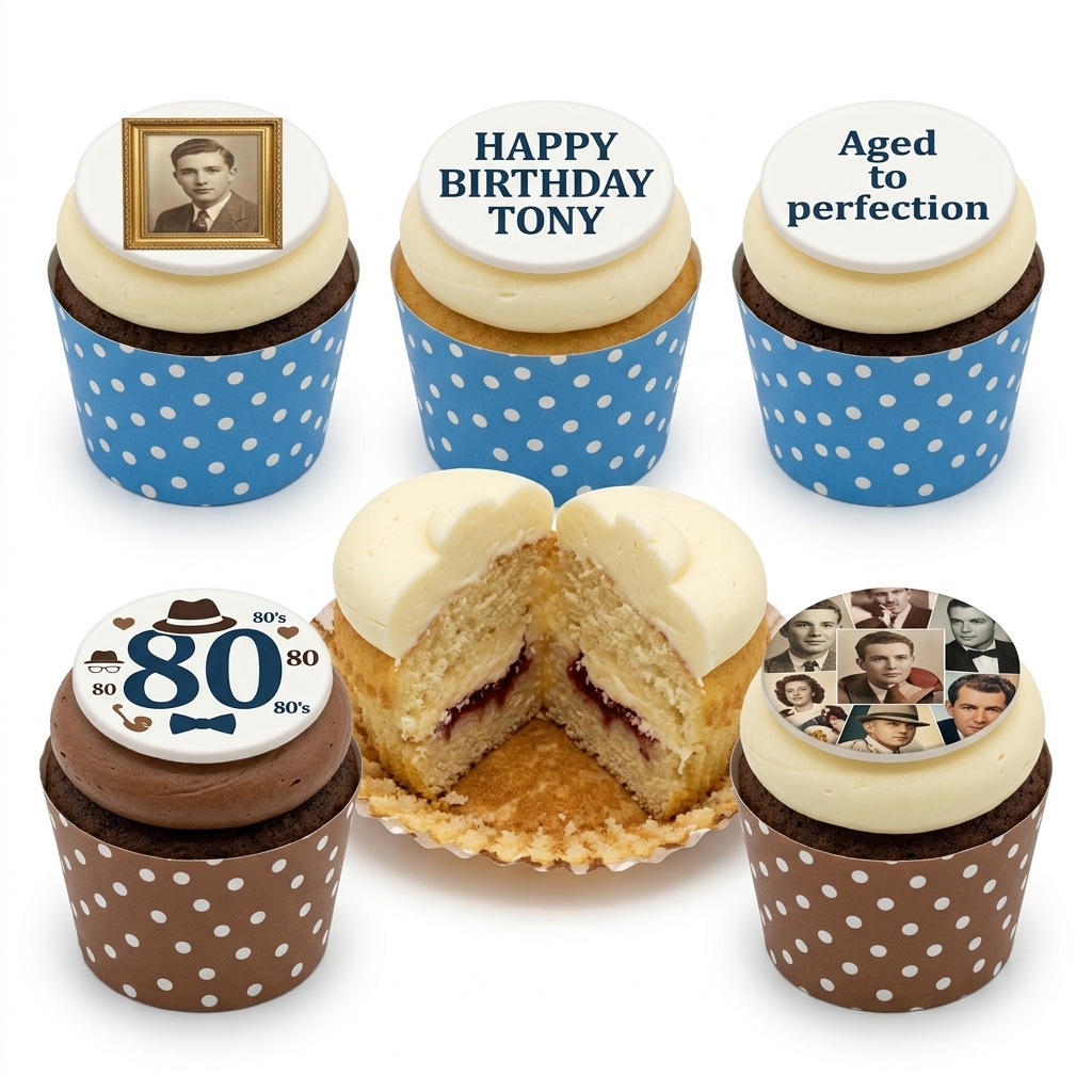 Senior Male Photo & Age Birthday Cupcakes