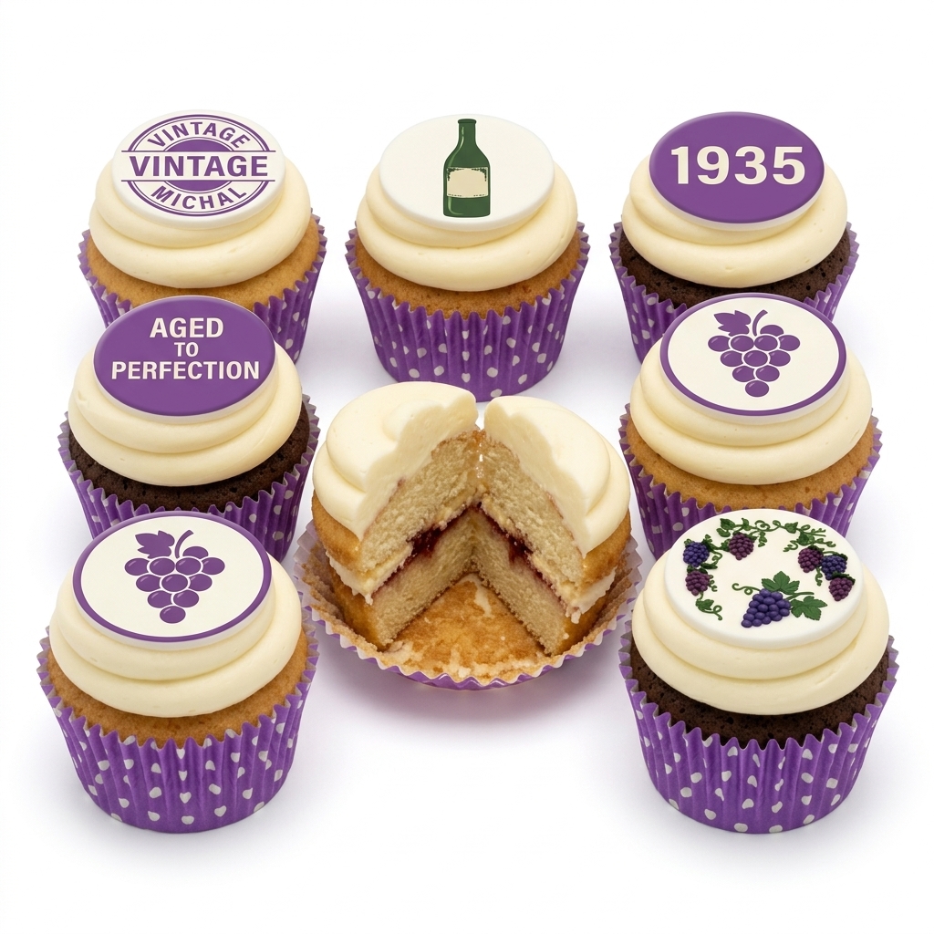 Vintage Wine Theme Birthday Cupcakes