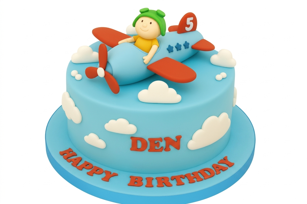 Kids Airplane Birthday Cake with Pilot Topper
