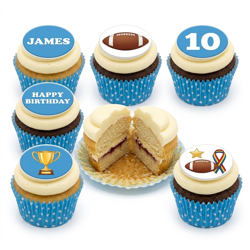 American Football Birthday Cupcakes with Custom Toppers