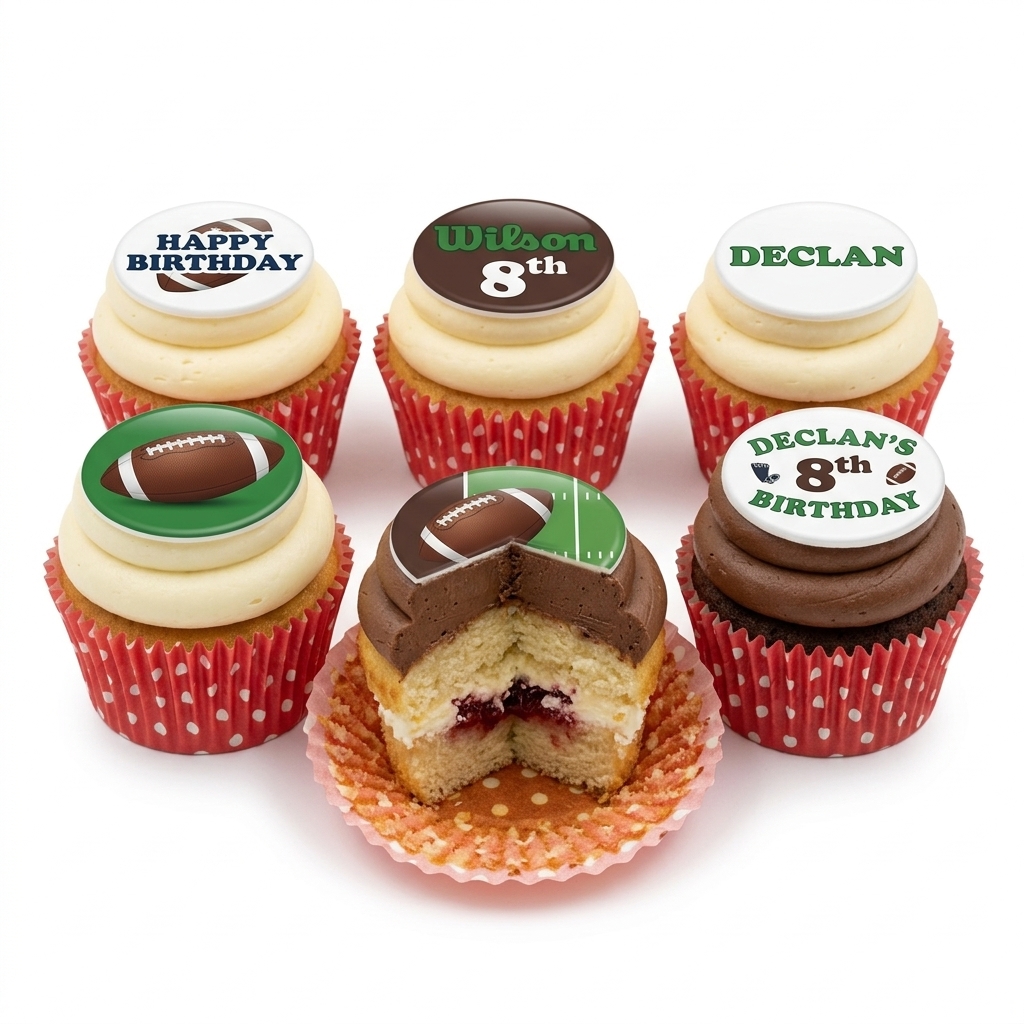 Football Birthday Cupcakes with Custom Age & Name