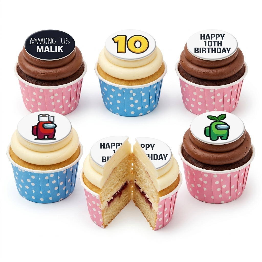 Among Us Birthday Cupcakes with Custom Age Topper