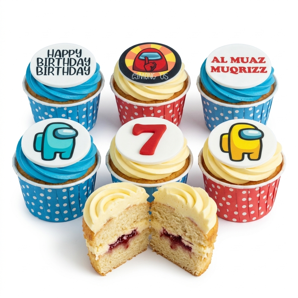 Among Us Birthday Cupcakes with Custom Age Topper