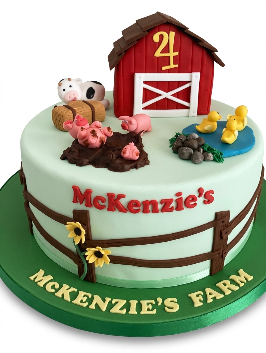 Kids Farm Animal Birthday Cake with Custom Age