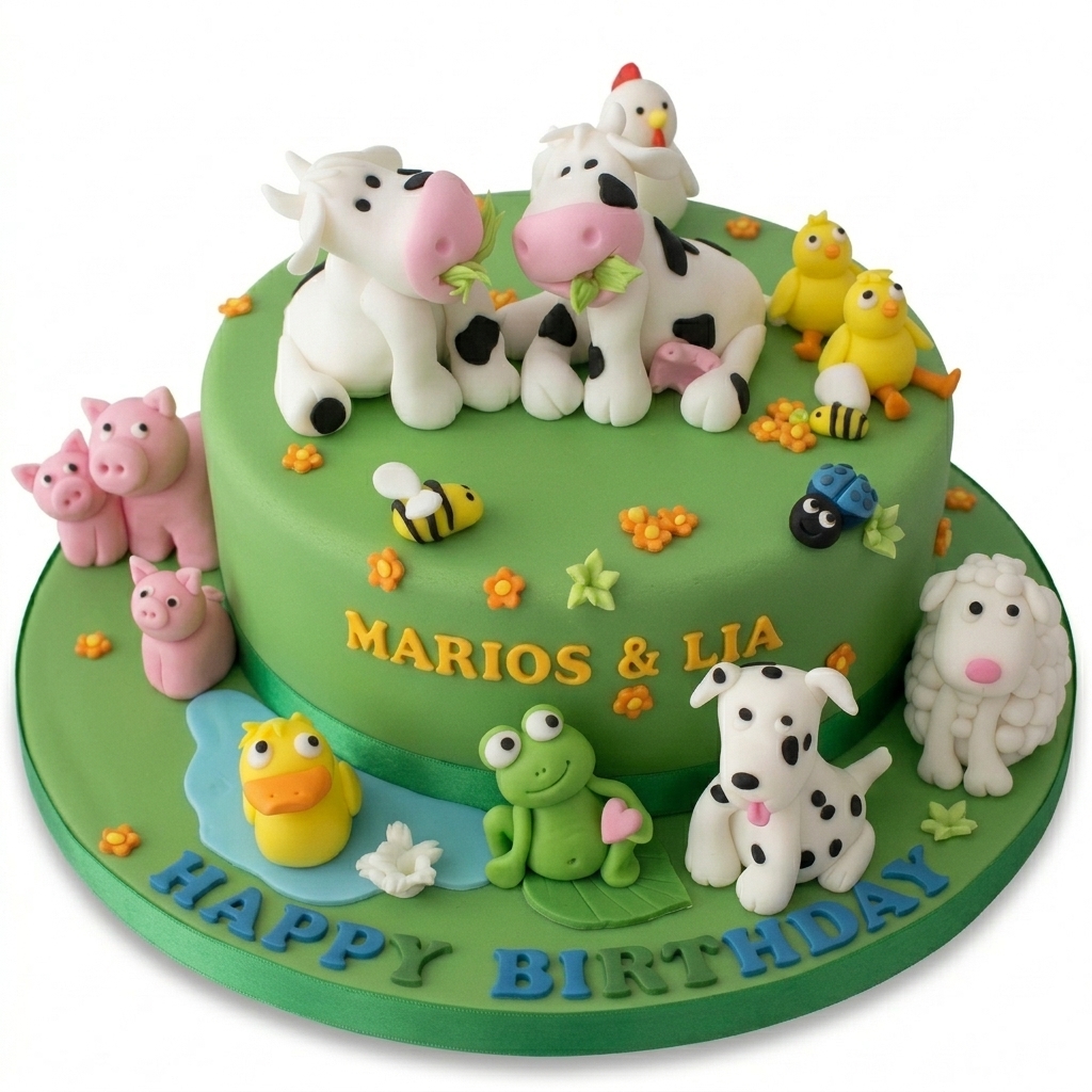Farm Animals Birthday Cake for Kids