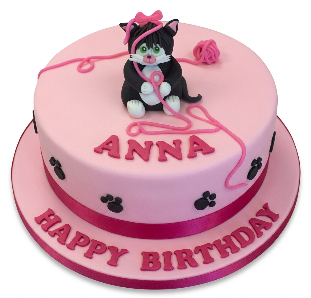 Cute Cat Theme Birthday Cake for Girls