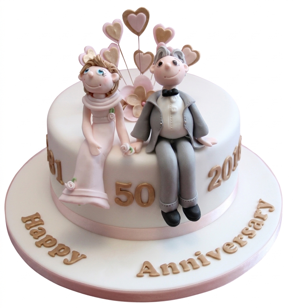 50th Golden Anniversary Cake with Couple Figures
