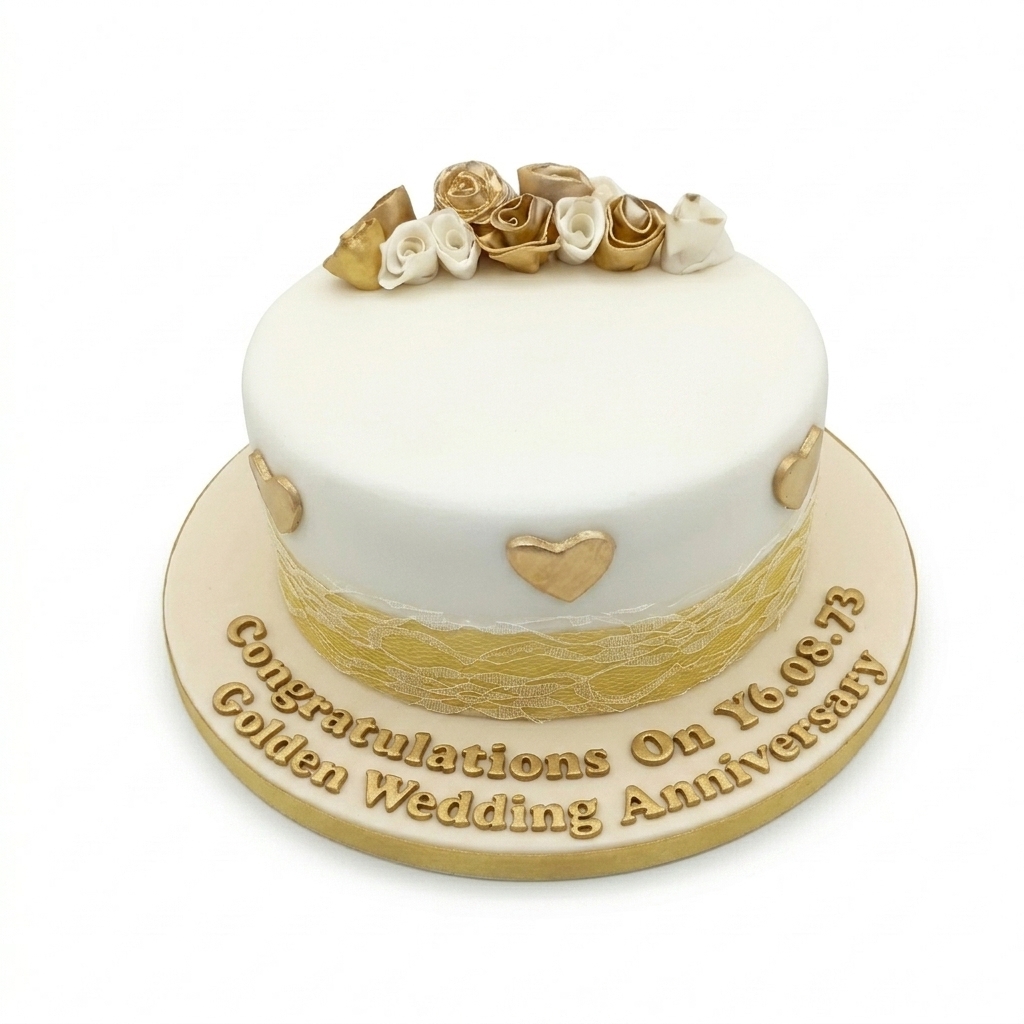 Golden Wedding Anniversary Cake with Gold Roses