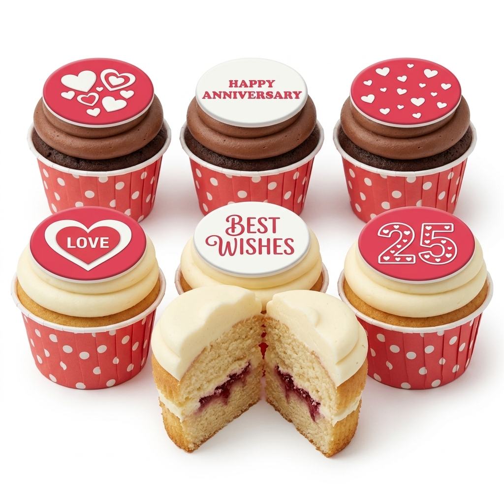 Anniversary Cupcakes with Heart & Custom Message Toppers