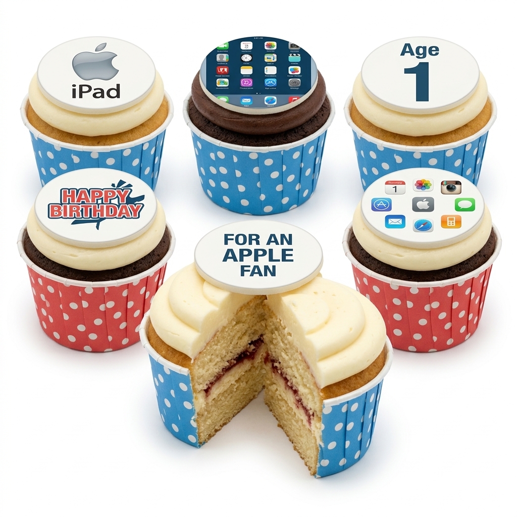 Apple Fan Birthday Cupcakes with Custom Age Topper