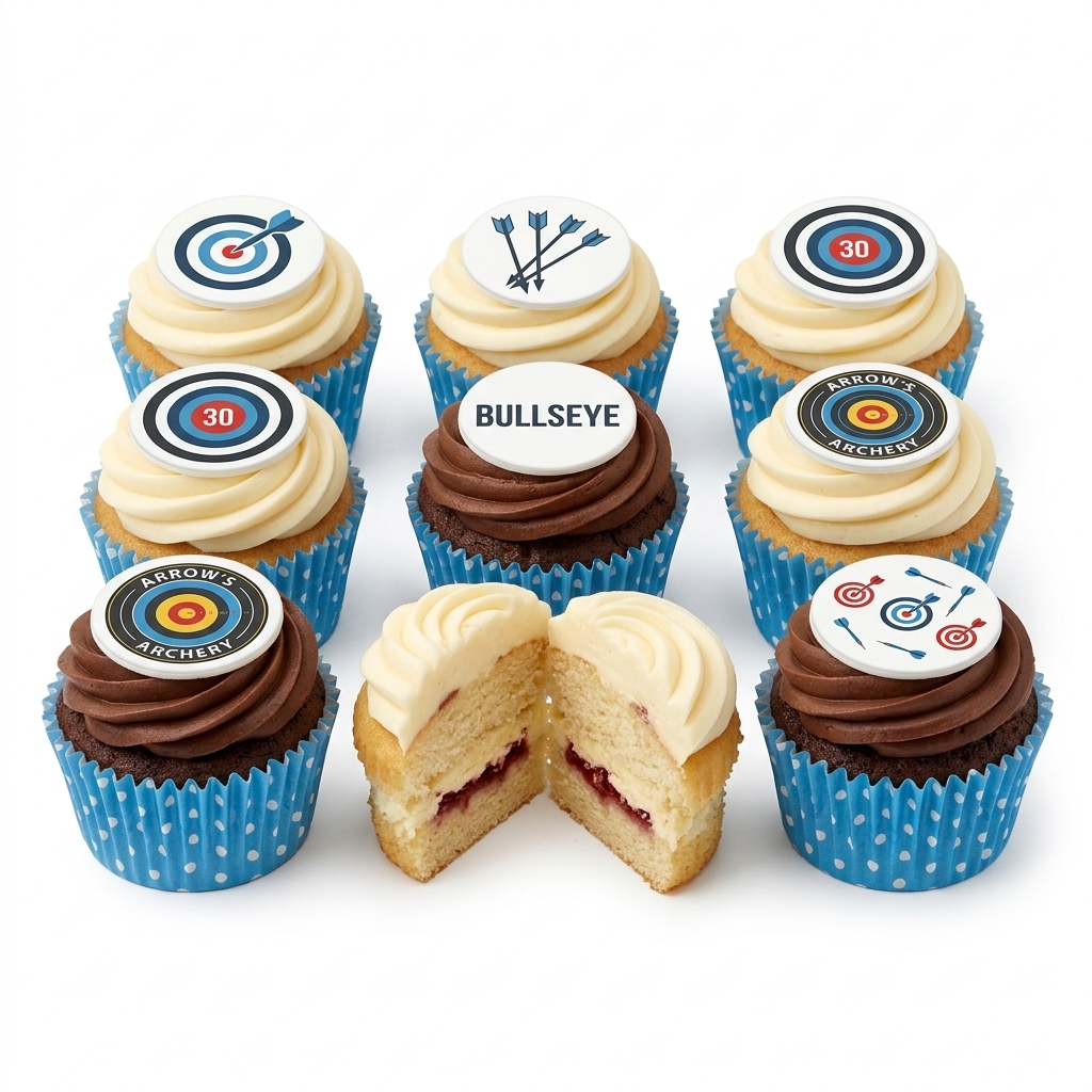 Archery Birthday Cupcakes with Custom Age Topper