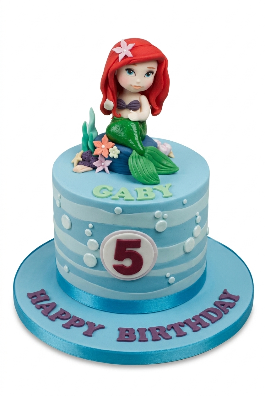 Ariel Mermaid Birthday Cake for Girls with Custom Age