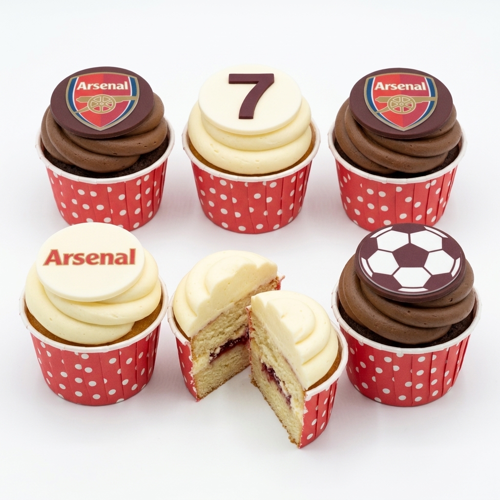 Arsenal Football Birthday Cupcakes with Custom Age Topper