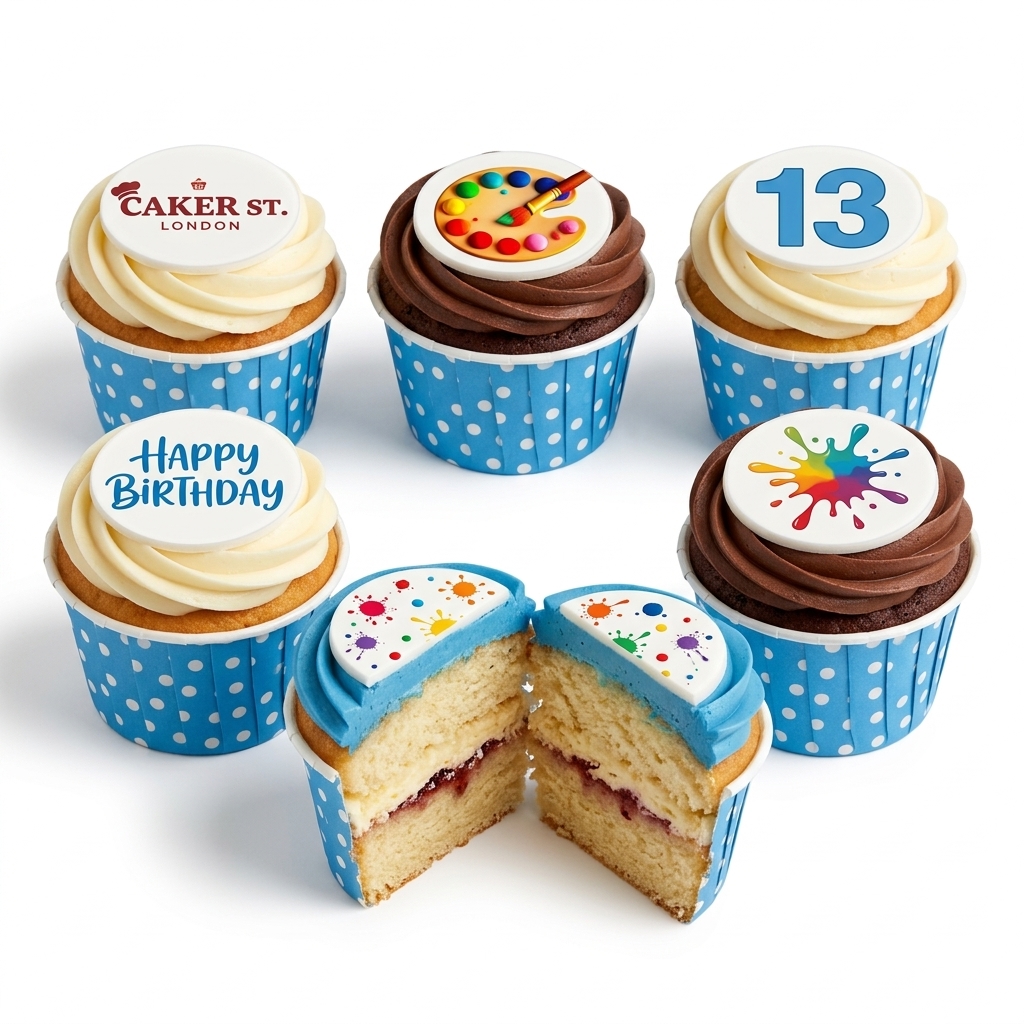 Art Theme Birthday Cupcakes with Custom Age Topper
