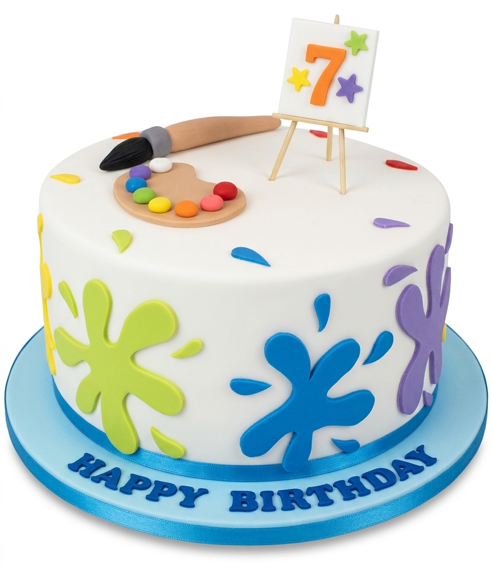 Kids Art Theme Birthday Cake with Custom Age