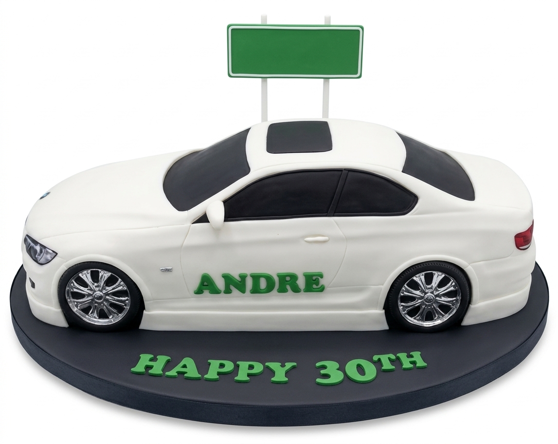 White Sports Car Birthday Cake for Men