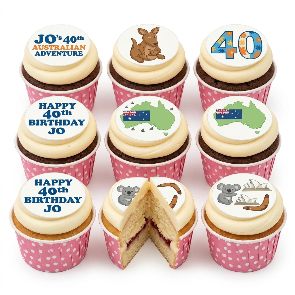 Australian Theme Birthday Cupcakes with Custom Age Topper