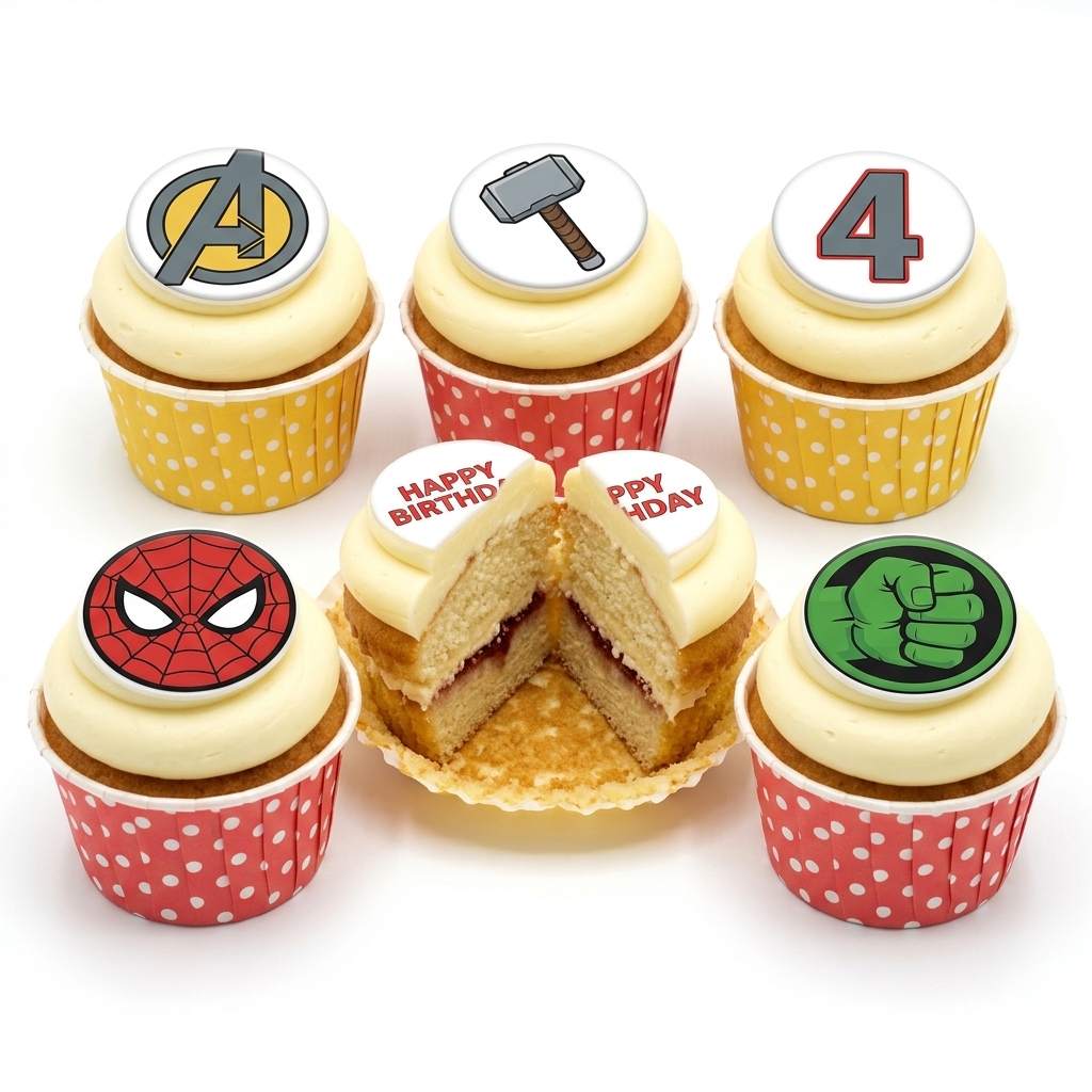 Superhero Birthday Cupcakes for Kids with Custom Age Topper