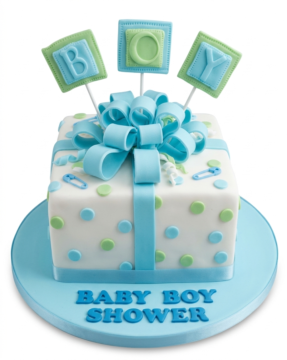 Baby Shower Cake for Boys - Gift Box Design