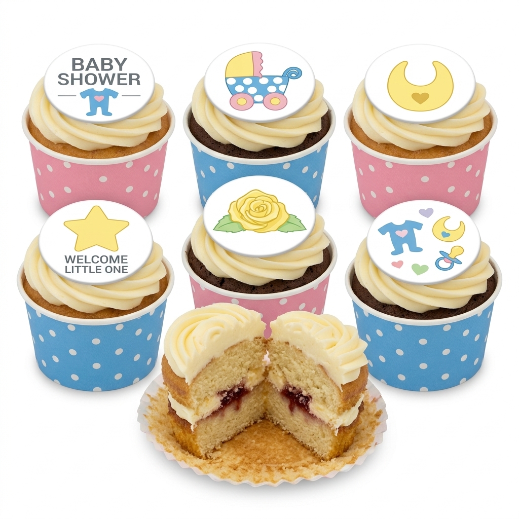 Baby Shower Cupcakes with Pastel Decorations