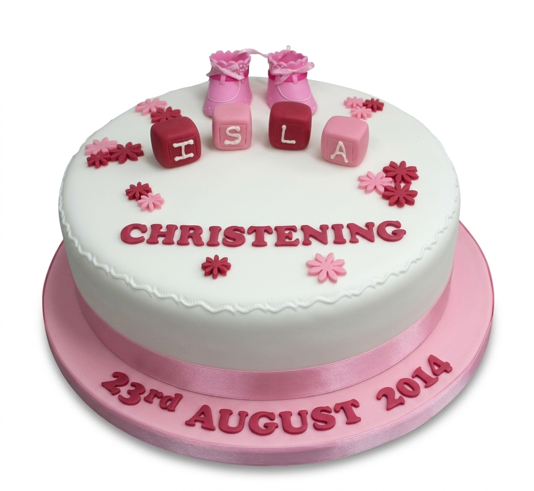 Baby Girl Christening Cake with Booties & Blocks
