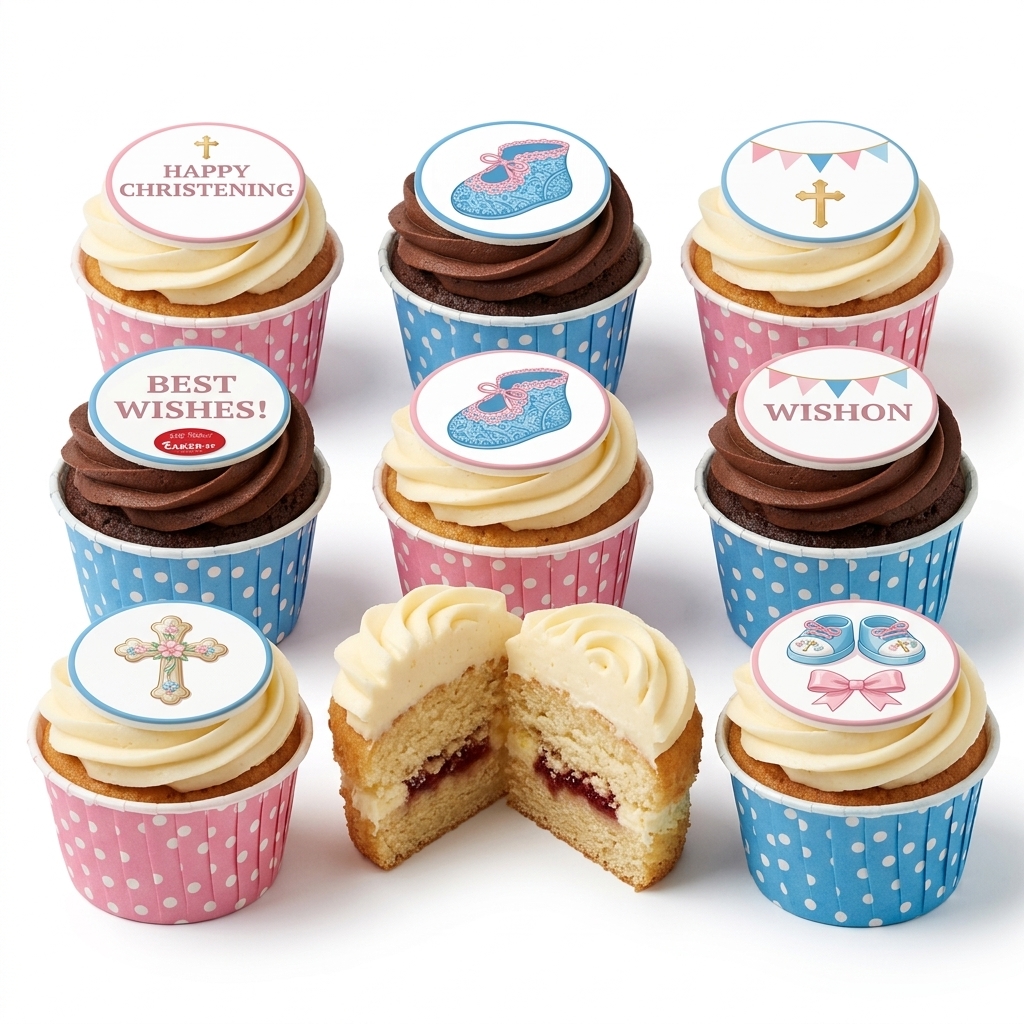 Christening & Baby Shower Cupcakes with Custom Toppers