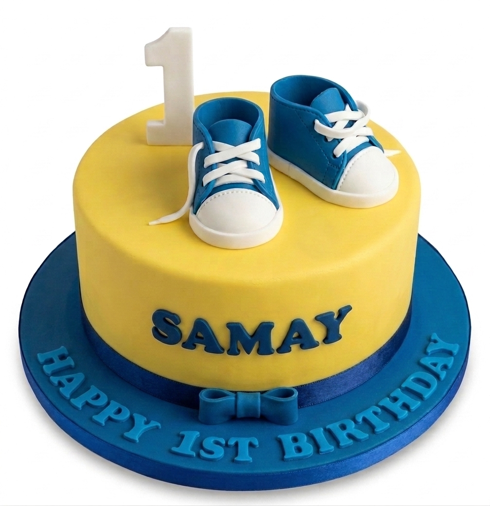 Blue Baby Shoes 1st Birthday Cake for Boys