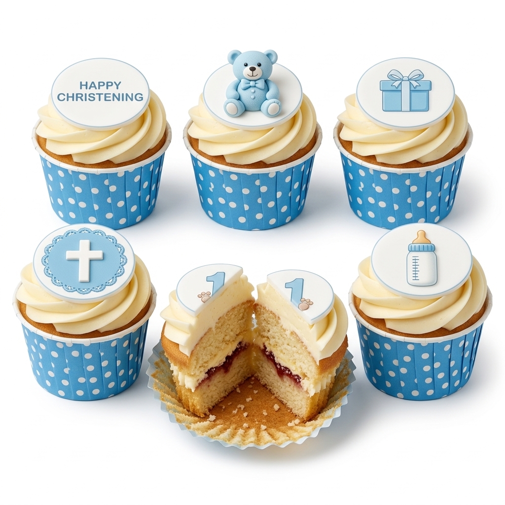 Baby Boy Teddy Bear Christening Cupcakes