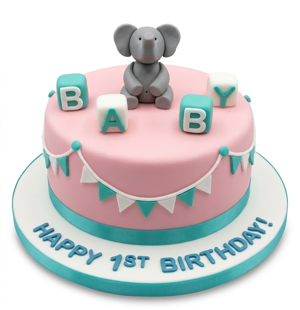 Baby Elephant 1st Birthday Cake