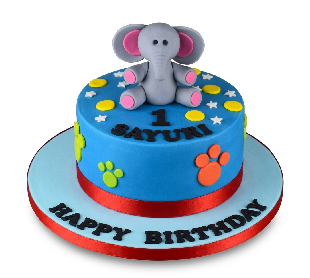 Elephant Theme Kids Birthday Cake