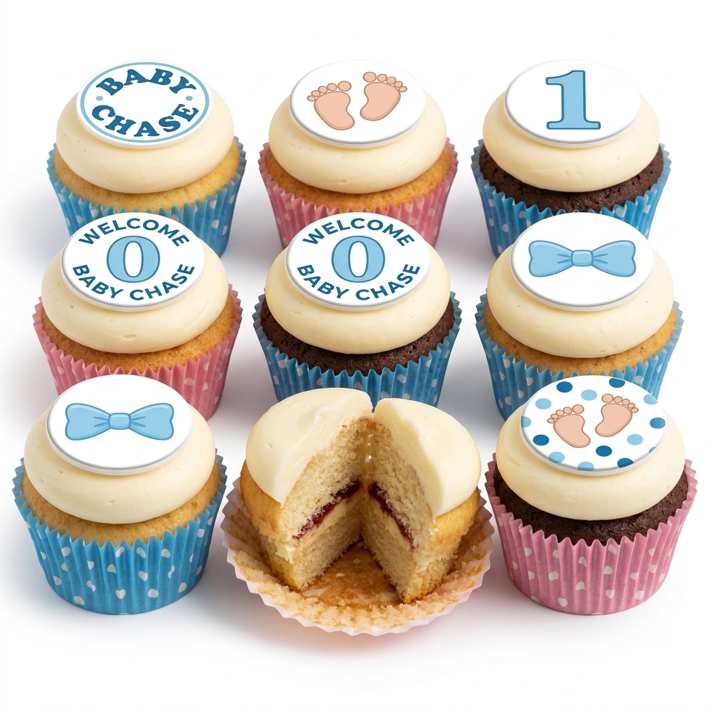 Baby Shower Cupcakes for Boys with Custom Toppers