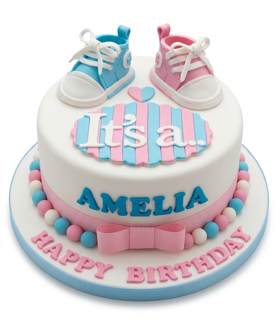 Pink and Blue Baby Shower Shoes Cake