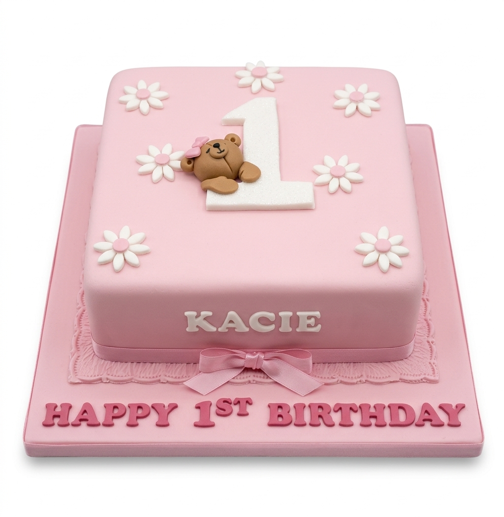 Pink Teddy Bear 1st Birthday Cake for Girls