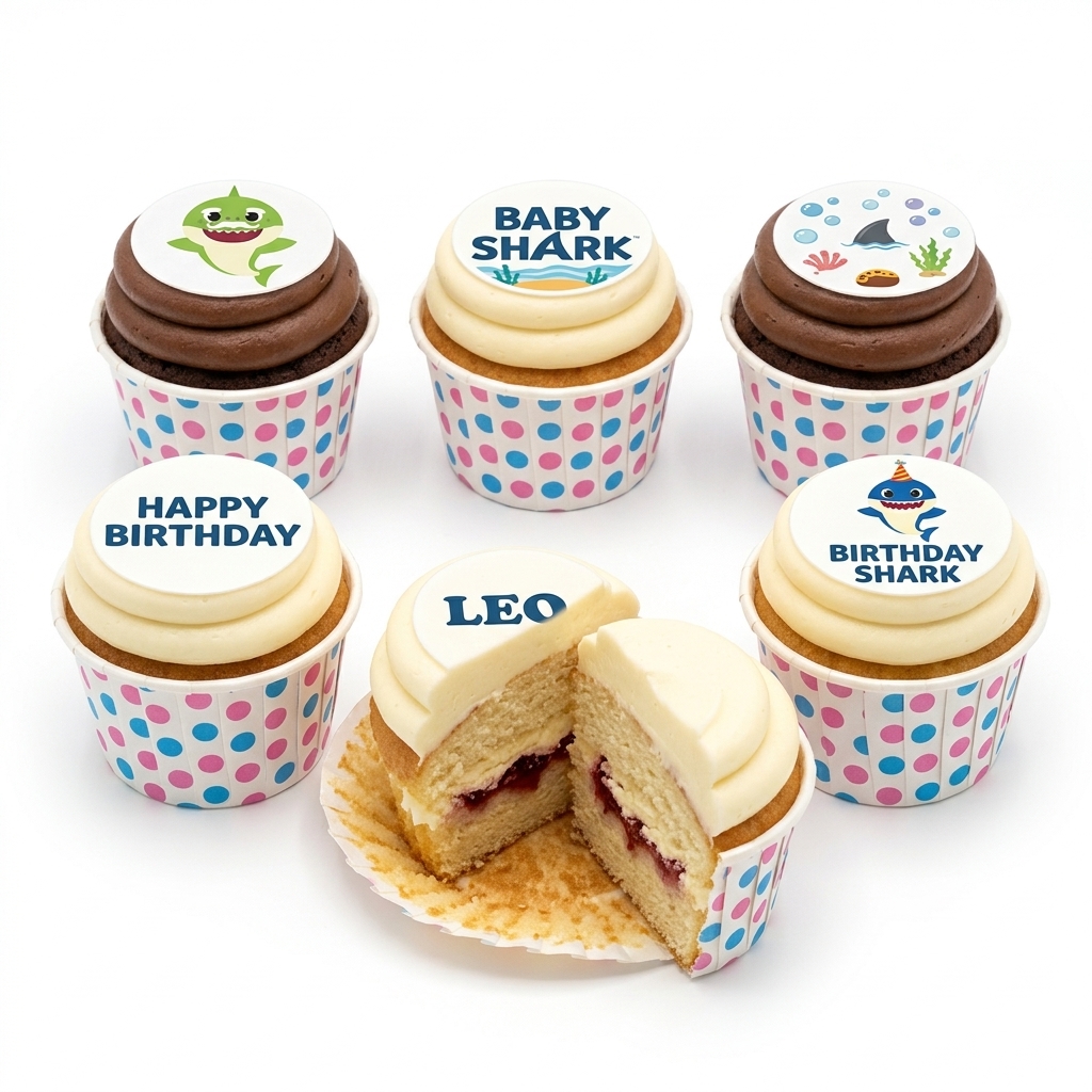 Baby Shark Birthday Cupcakes with Personalised Toppers
