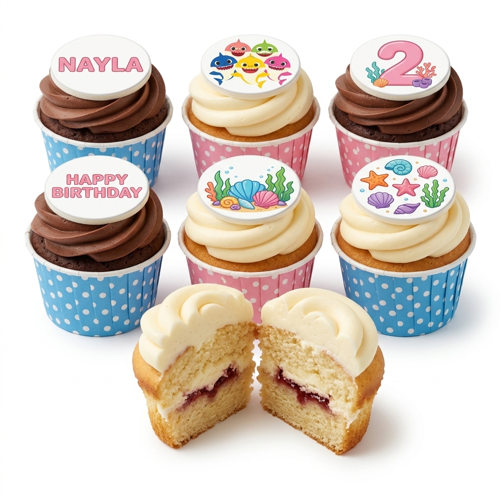Baby Shark Birthday Cupcakes with Custom Age & Name