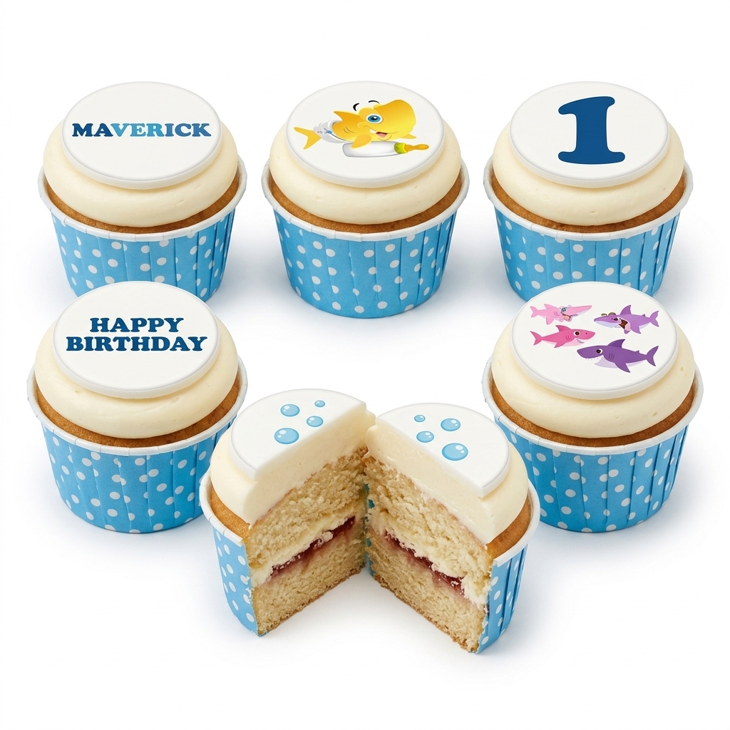 Baby Shark Theme Birthday Cupcakes