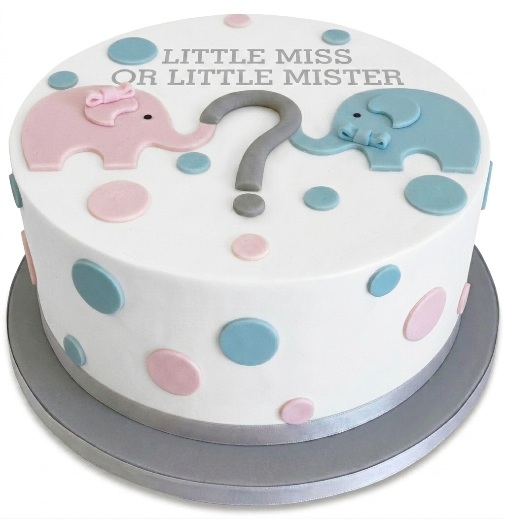 Little Miss or Little Mister Elephant Gender Reveal Cake