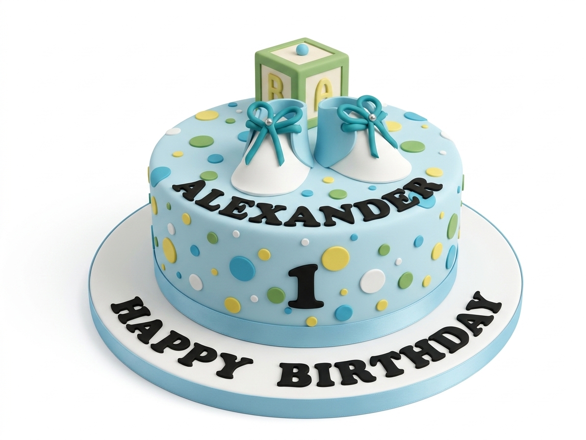 Baby Blue 1st Birthday Cake for Boys with Booties