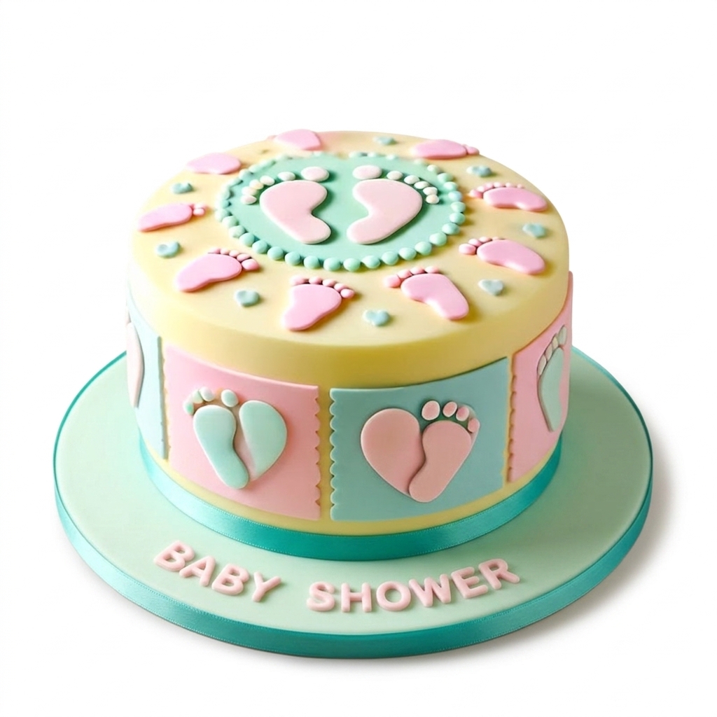 Pastel Footprint Baby Shower Cake