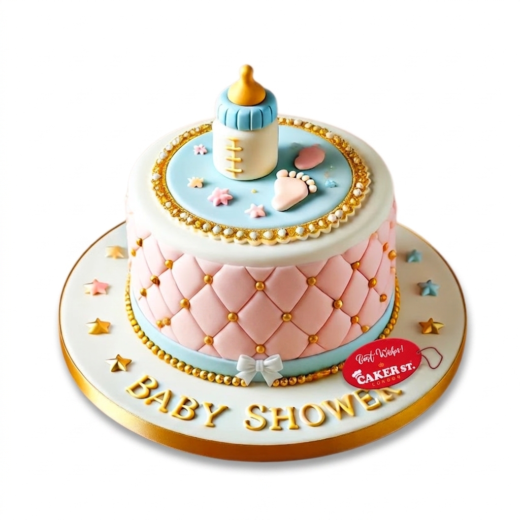 Elegant Pink & Blue Baby Shower Cake