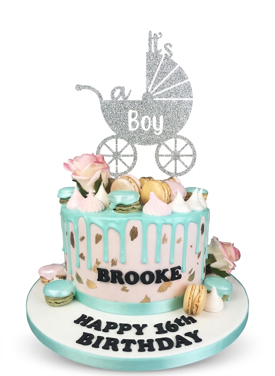 It's a Boy Baby Shower Cake with Macarons & Roses