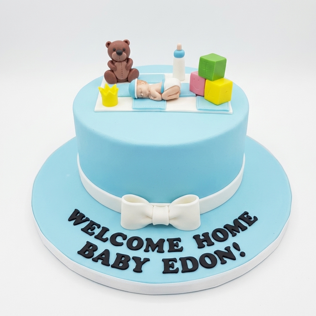 Personalised Baby Shower Cake for Boys with Teddy & Blocks