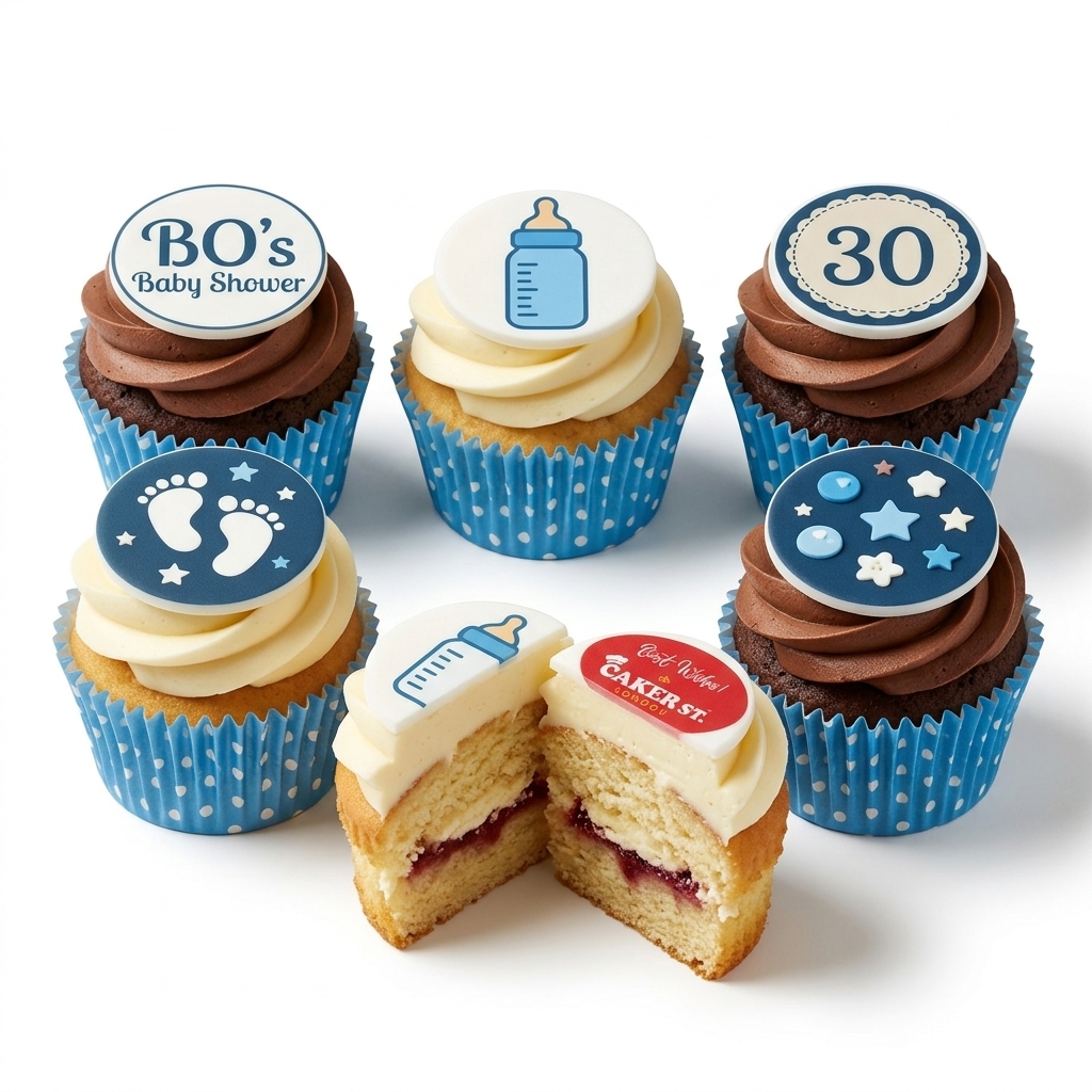 Baby Shower Cupcakes for Boys with Custom Toppers