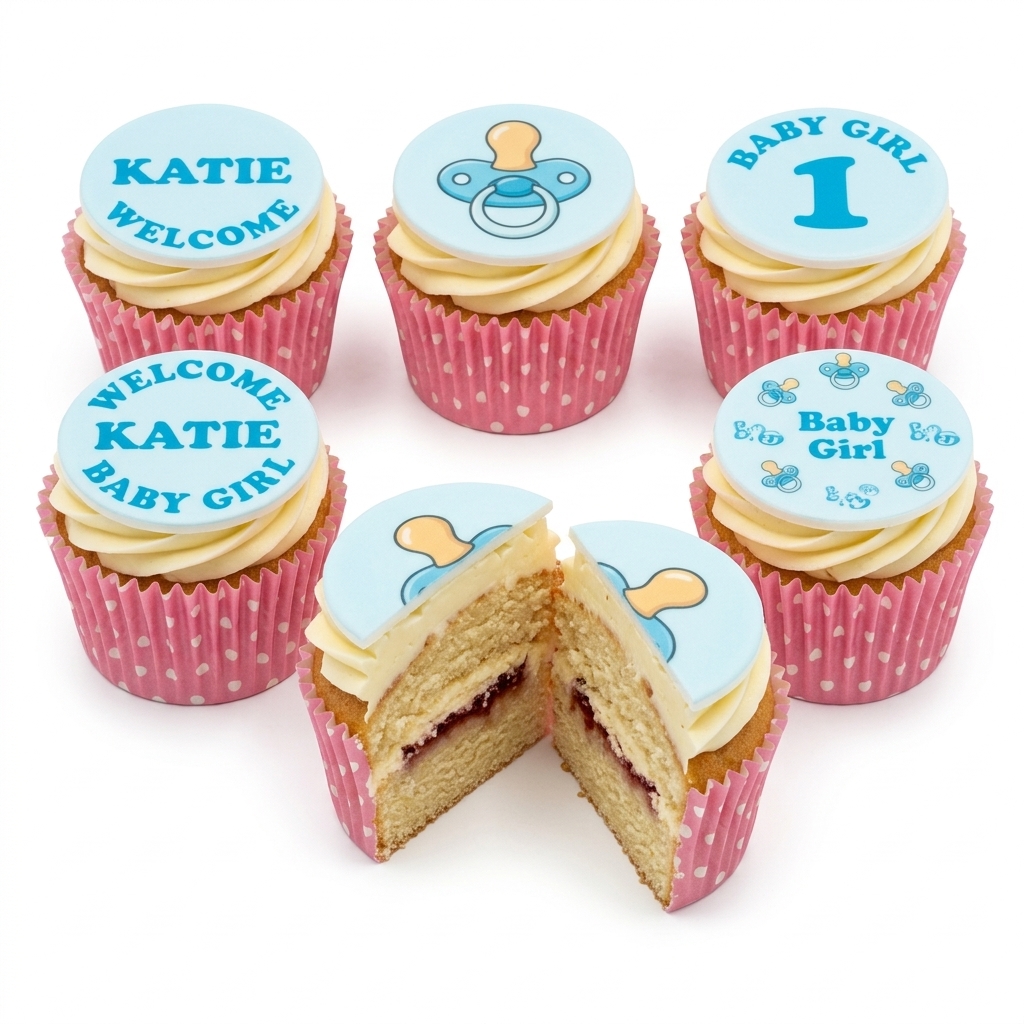 Baby Shower Cupcakes for Girls with Dummy Toppers
