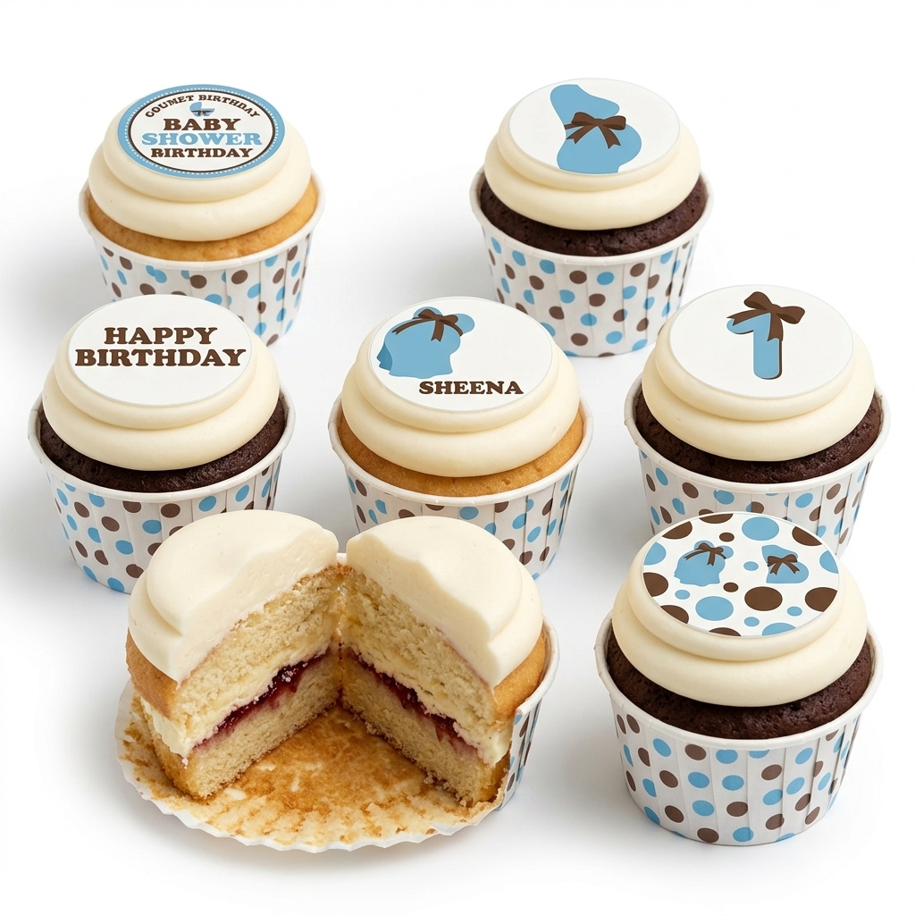 Baby Shower Cupcakes for Boys with Custom Toppers