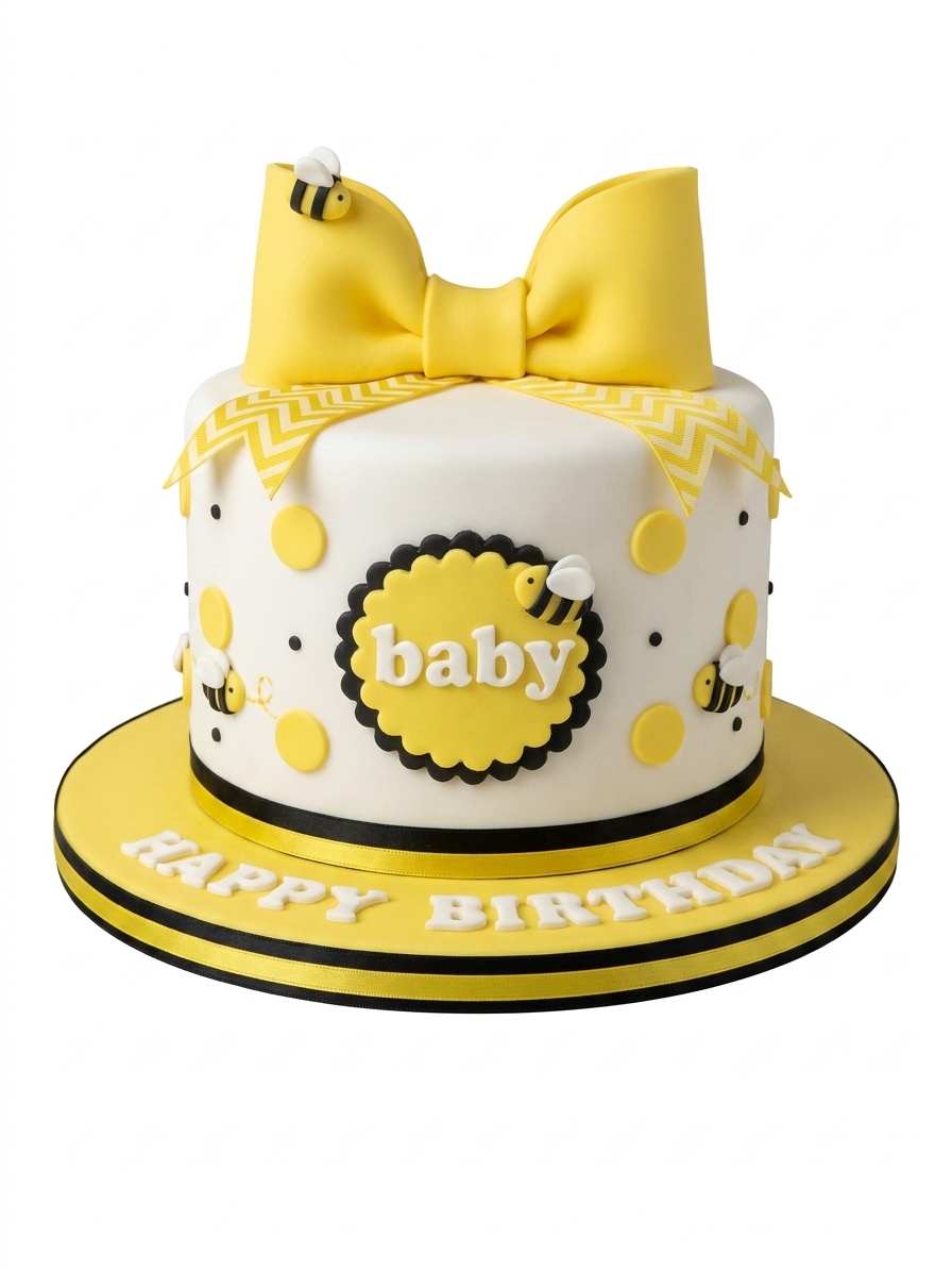 Bee-utiful Baby Birthday Cake with Personalised Message