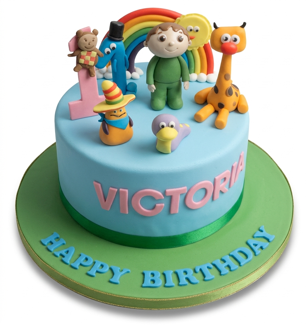 Playful Animal & Rainbow Kids Birthday Cake