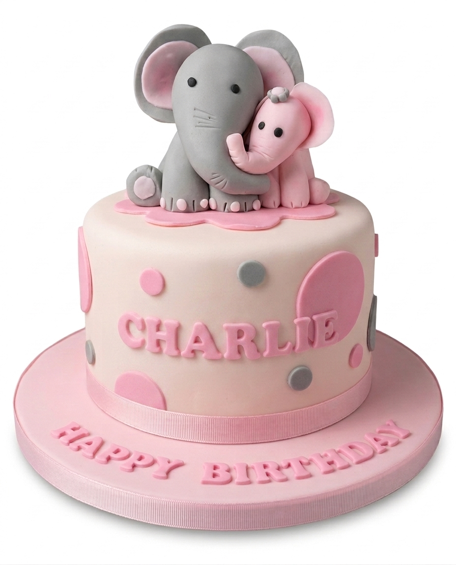 Pink Elephant Birthday Cake for Girls
