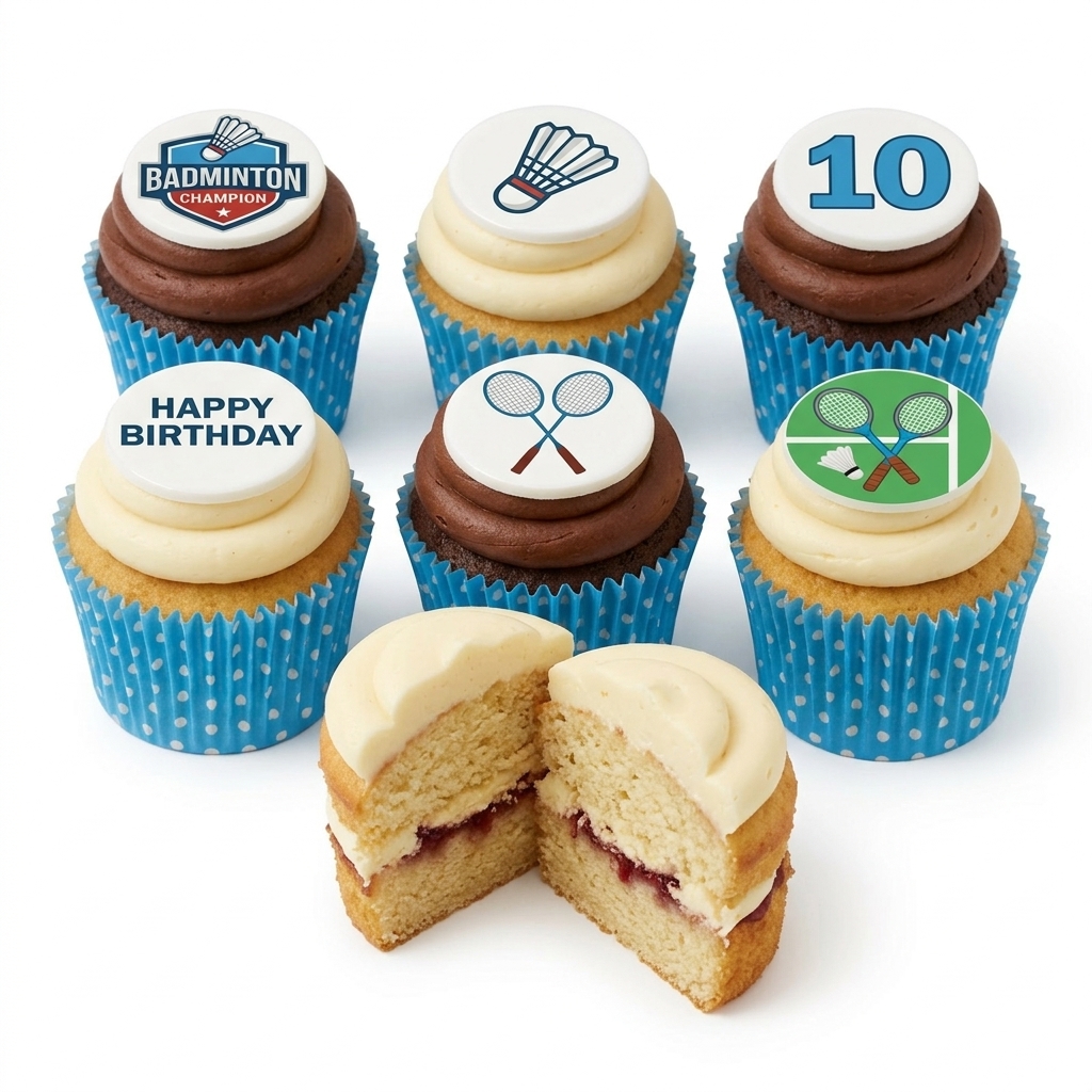 Badminton Birthday Cupcakes with Custom Age Topper