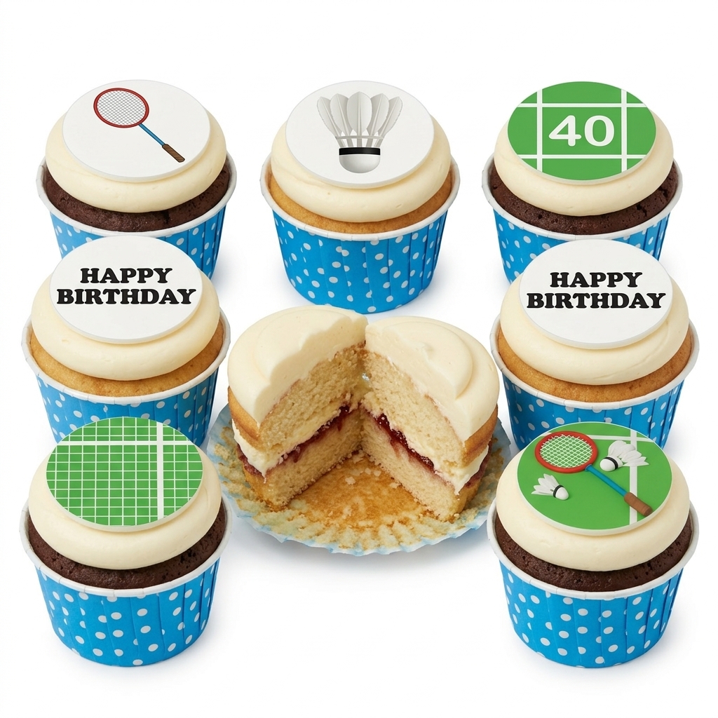 Badminton Birthday Cupcakes with Custom Age Topper